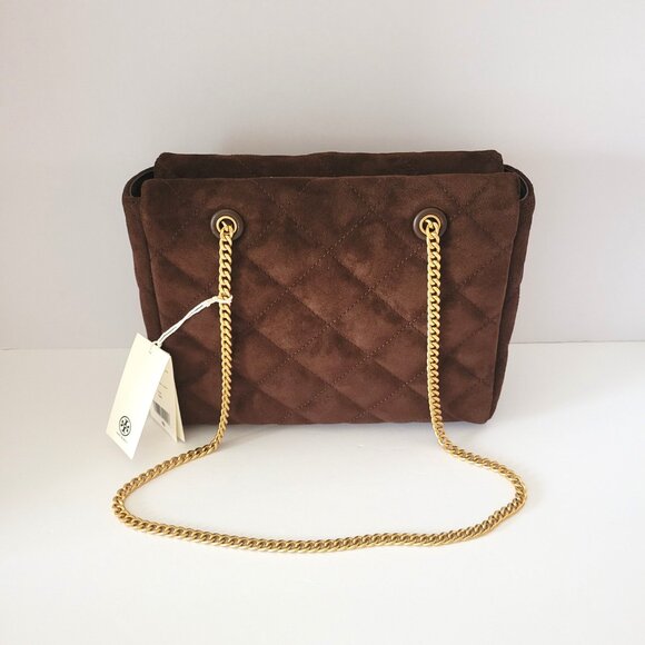 Tory Burch Willa Willa Suede Small Zip Top Tote Dark Cocoa 170068 Shoulder Bag - Picture 4 of 8